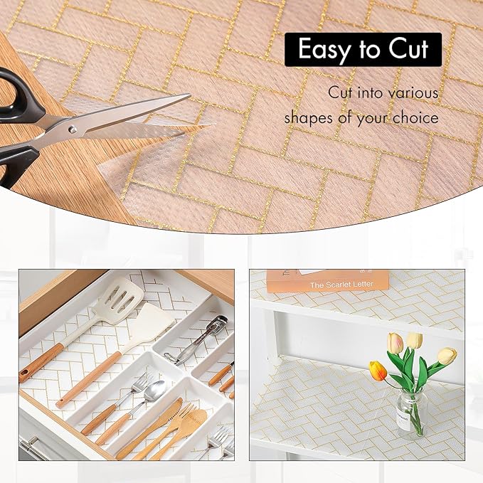 Cooyes Shelf Liner for Kitchen Cabinets – Non-Adhesive Waterproof Drawer Liner – Durable EVA Material Easy-to-Cut Shelf Paper for Refrigerator, Cupboard, Dresser with Modern Pattern
