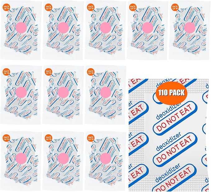 100 Packs 200CC Food Grade Oxygen Absorbers (10 Pack in Individual Vacuum Bag ) , Oxygen Absorbers For Long Term Food Storage with Oxygen Indicator , Works in Mylar Bags, Mason Jars, and Vacuum Bags