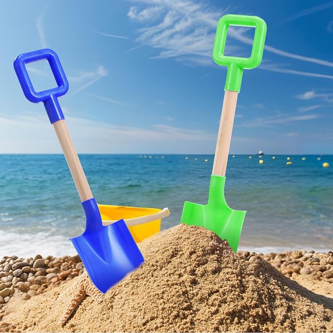 Honoson 4 Pack 16 Long Beach Spades Sand Shovels Toys Gardening Tools Sets Sandbox Sturdy Scoop Durable Wood Handle ABS Plastic Spade for Garden Sand Snow Backyard Summer Favors (Bright Color)