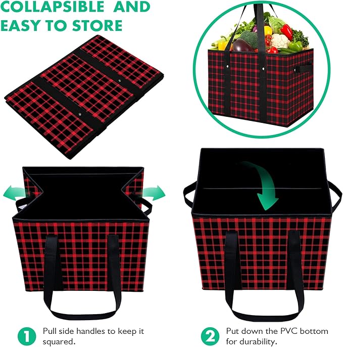 WISELIFE Reusable Grocery Bags 2 Pack,Large Grocery Tote Bag Water Resistant Shopping Bags Foldable Grocery Bag for Clothes,Shoes and Picnic,Red