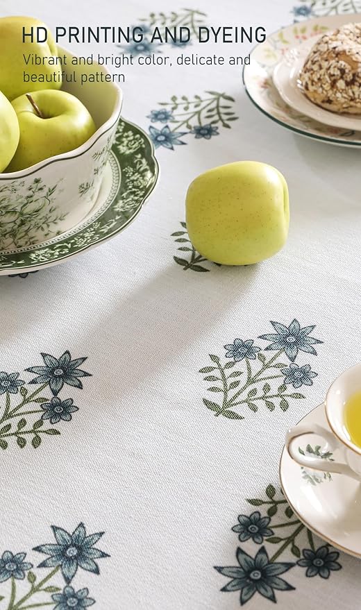 ISAENNE Designer White Linen Small Tablecloth Rectangular,Chinoiserie Floral Elegant Indoor Table Cloth,Fall Stain Proof Decor Tablecloths for Dining Thanksgiving Kitchen,55"*87"-Mosella F