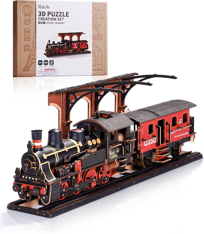 Rolife 3D Wooden Puzzle for Adults, DIY Wood Model Train Sets, Mechanical Vehicle Model Building Kits-Brain Teaser Puzzle Toys with 365 Pcs-Creative Birthday for Kids