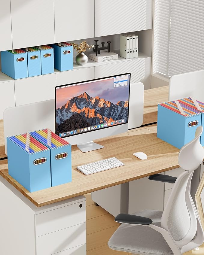 Oterri Cardboard File Organizer Box for Hanging File Folders Letter Size,File Box for Computer Desk,File Cabinet,Working Home,Office,Classroom (Blue,Letter Size - 2 Packs)