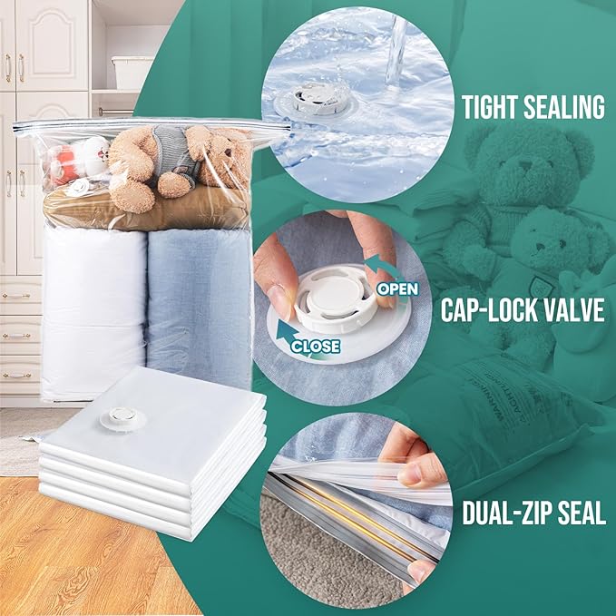 TAILI 20 Pack Combo Vacuum Storage Bags, Vacuum Seal Bags for Clothing (4 Jumbo, 4 Large, 4 Medium, 8 Travel Roll), Space Saver for Bulky Clothing, Beddings, Comforters, Saving More Closet Space