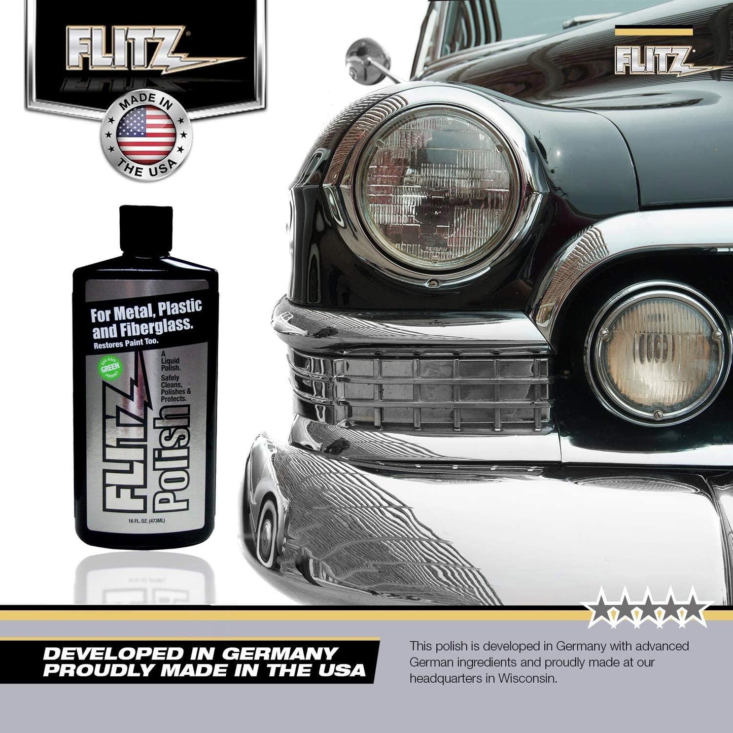 Flitz Multi Purpose Metal Polish Liquid - 16oz Bottle of USA-Made Tarnish Remover - For Aluminum, Chrome, Brass, Nickel, Silver - Non-Abrasive Metal Cleaner and Polish, Restorer (1 Pack)