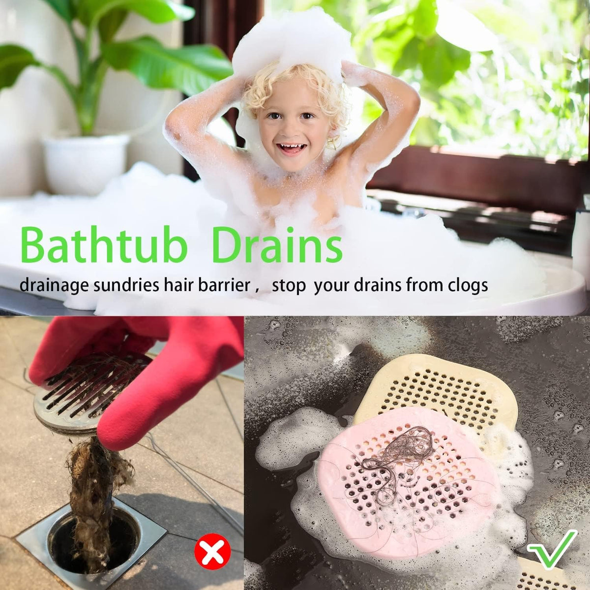 2 Pack Drain Hair Catcher Silicone Shower Drain Protector Sink Drain Strainer Hair Stopper for Shower Kitchen Bathroom Tub Teal