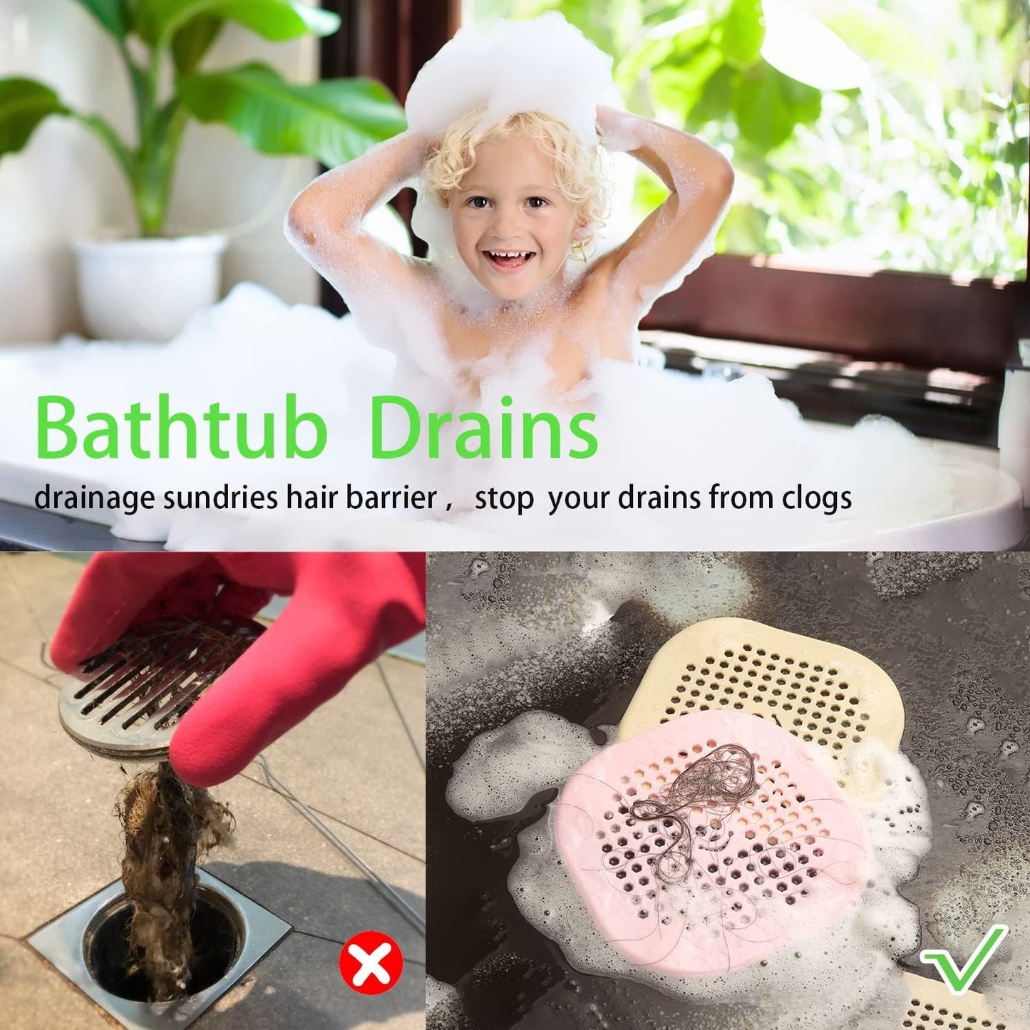 2 Pack Shower Drain Hair Catcher Silicone Drain Protector Hair Stopper with Suction Cup for Shower Kitchen Bathroom Black Grey
