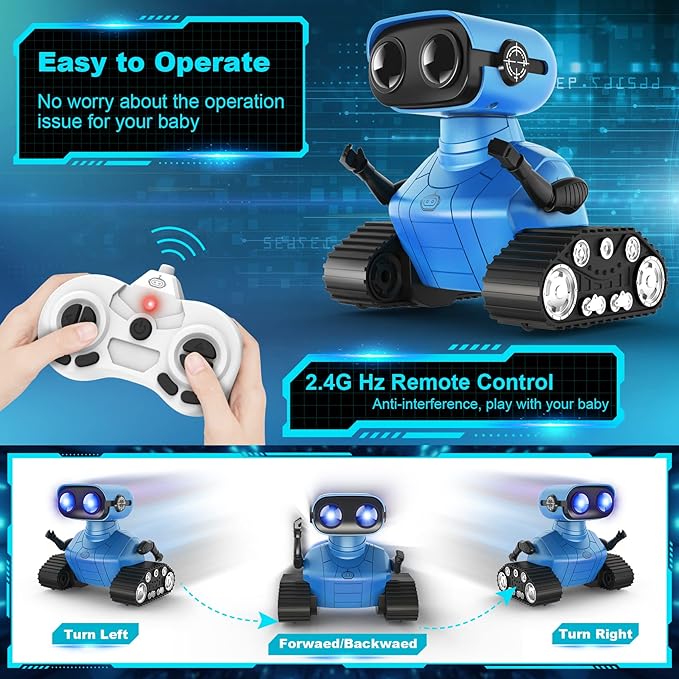 Hamourd Robot Toys for Boys Girls, Rechargeable Remote Control Emo Robots with Auto-Demonstration, Flexible Head & Arms, Dance Moves, Music, Shining LED Eyes for 5+ Years Old Kids