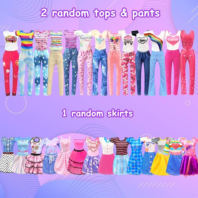 65Pcs Doll Clothes and Accessories with Doll Closet for 11.5 Inch Doll Dress up Set with 1 Doll Fashion Dresses Outfits Tops and Pants Shoe Rack Bags Gift Toy for Girls 4 5 6 7 8 9 10 Years