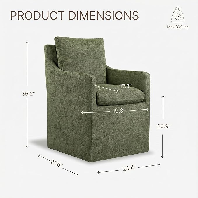Upholstered Dining Chairs with Casters, No Assembly Modern Accent Armchair with Rollers for Dining Room, Bedroom, Living Room, Reading Room, Already Assembled, Green, 4 Box