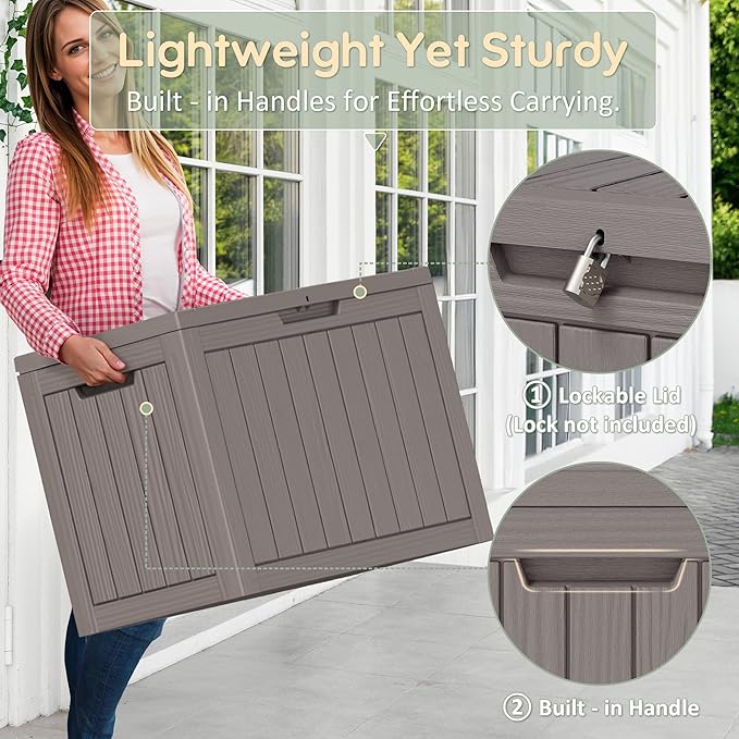 KAMABOKO 45 Gallon Outdoor Storage Box, All-Weather Deck Box for Patio Furniture, Package Deliveries, Garden Tools, Pool Supplies & Cushions, Grey