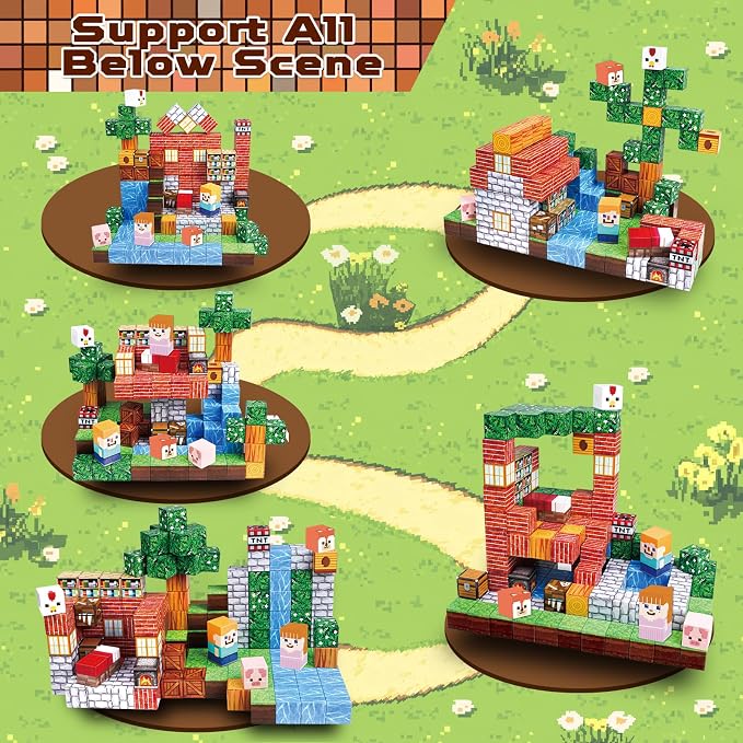 Magnetic Blocks-150PCS Grassland Magnetic Building Blocks Set, Kids Classroom Sensory Toy for Toddlers STEM Learning, Construction Stacking Toy for Kids 3+ Boys and Girls Christmas Birthday Gifts