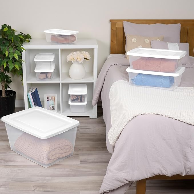 Sterilite 8-Pack Storage Box, Clear Plastic Storage Container Bins with Lids, 58 Quart - Heavy-Duty Organizing Containers for Closet, Bathroom, and Office