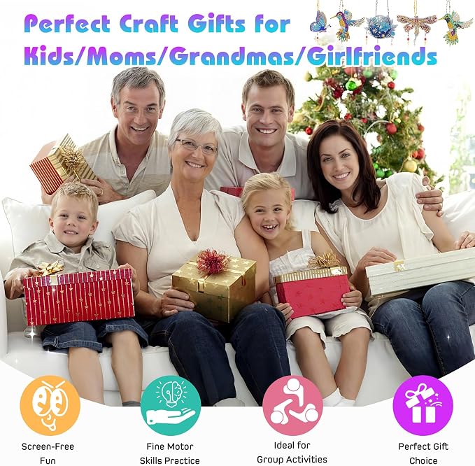 5Pcs Diamond art Kits for Kids/Adults, Crafts for Kids Ages 8-12, DIY Diamond Painting art Wind Chimes Crystal Window Suncatcher Craft, Birthday Gifts for 7 8 9 10 11 Year Old Girls, Home Garden Decor