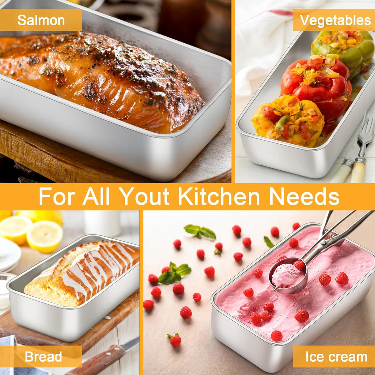 E-far 6 Pack Stainless Steel Loaf Pans, 9x5 Inch Bread Bread Pans, Metal Bakeware for Baking Bread Cake Meatloaf Brownies, Healthy & Non Toxic, Easy Release & Dishwasher Safe