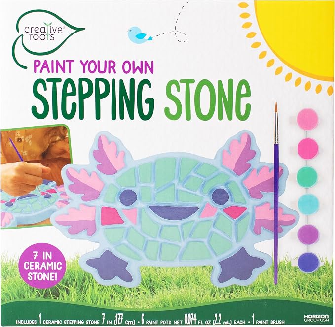 Creative Roots Axolotl Stepping Stone Kit, 7-Inch Paintable Ceramic Stepping Stone, Includes 6 Acrylic Paints, Kids Crafts, Ages 8+