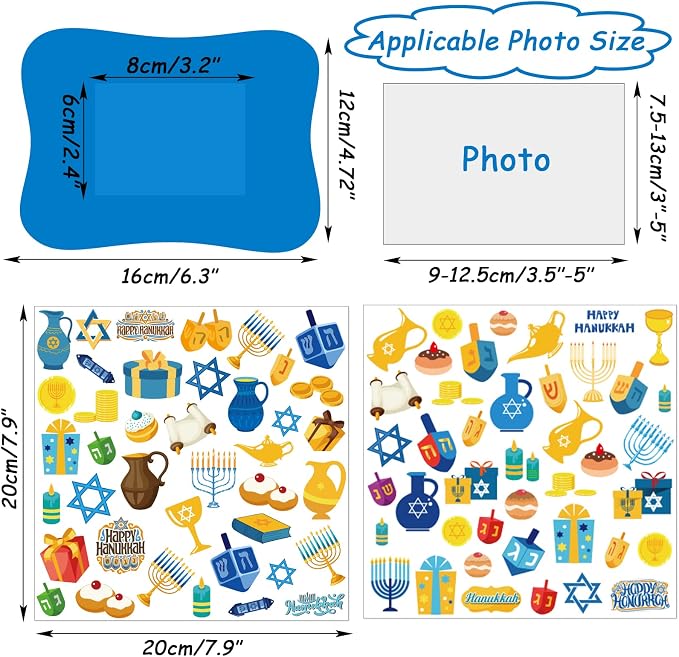 30 Packs Hanukkah Picture Frame Craft Kits for Kids Hanukkah DIY Craft Set with Menorah Dreidel Jewish Festival Stickers Home Classroom Indoor Game Activities