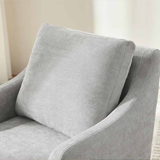 VKNOW Upholstered Dining Chairs Set of 2, Modern Kitchen Chairs Dinner Chairs with 4 Casters, Chenille Armchair for Bedroom Reading Room Living Room, Light Grey