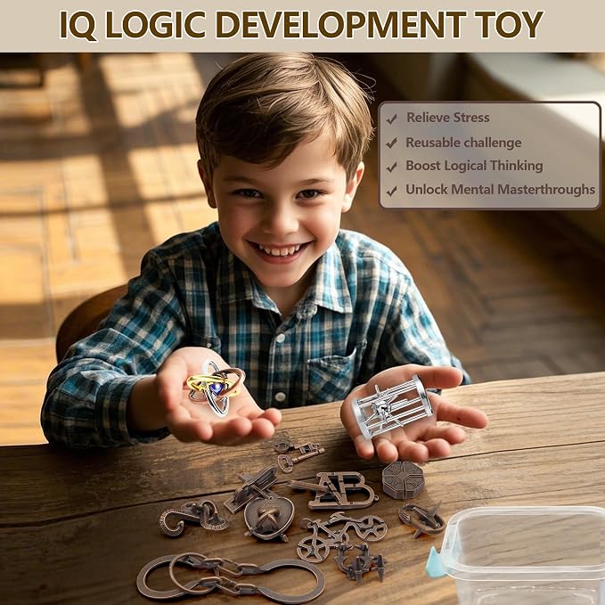 12Pcs Brain Teaser Puzzles for Adults and Teens, 3D Metal Puzzle Set with Various Difficulty Levels, IQ Logic Challenge Disentanglement Game, Fun Handheld Brain Teasers for Focus, Gifts for Boys Girls