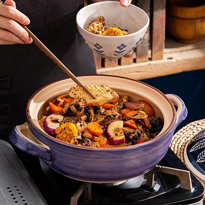Ceramic Casserole, Japanese Clay Pot Donabe Stone Rice Pot With Lid, Earthen Pot Stockpot Ceramic Casserole Cooker Healthy Cookware Stove Pot Soup Hot Pot(Color:B)