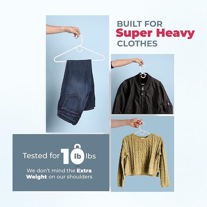 Neaties Heavy Duty Clothes Hangers 100+ Pack (324 Count) – Made in The USA – 8lb Capacity Plastic Hangers for Adult Clothing – Durable for Pants, Coats, Jackets, or Jeans – White & Pink