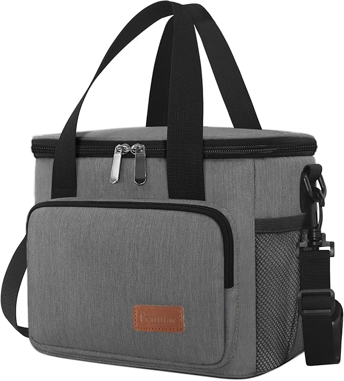 Femuar Lunch Bags for Women/Men, Insulated Lunch Bag for Work Office Picnic - Lunch Cooler Bag Leakproof Lunch Box with Adjustable Shoulder Strap - Grey(8.7L)