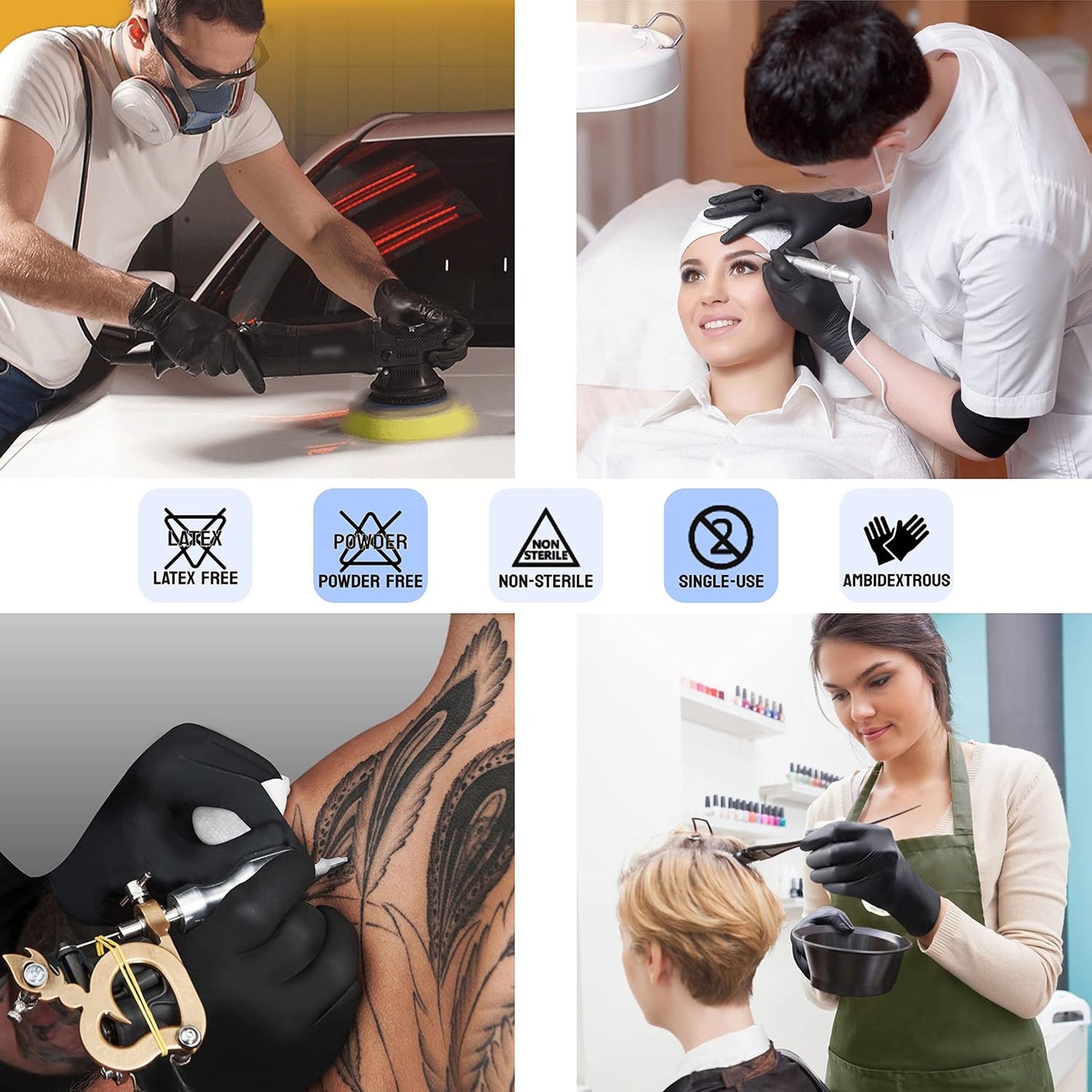 SAFE HEALTH Nitrile Black Industrial Disposable Gloves-Small 3.5 Mil Box of 100 Powder Free-Latex Free Tattoo-Beauty Salon-Hair Nail Studio-Auto Repair-Car Maintenance-Household-Daily