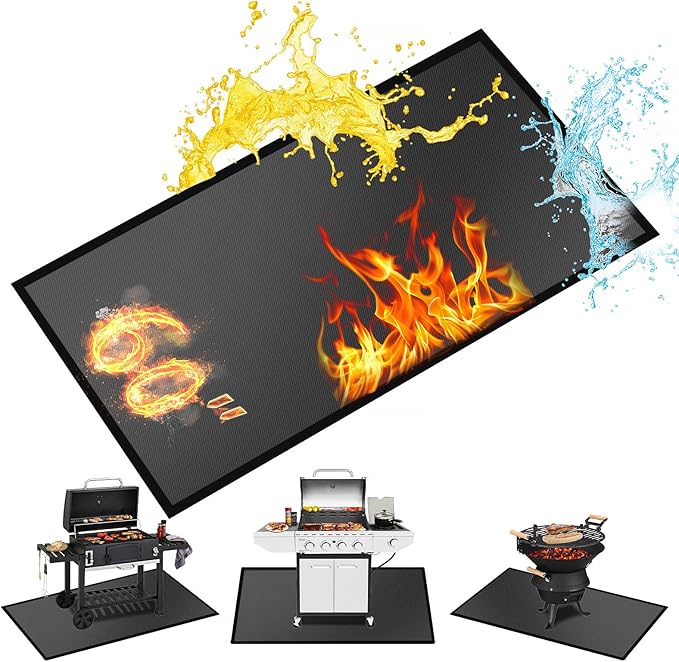 60 ×40 inches Under Grill Mats for Outdoor Grill/ Double-Sided Fire Pit Mat Fireplace Mat, Fireproof Deck and Patio Protector Mat, BBQ Mat for Under BBQ Waterproof Oil-Proof Grill Floor Pads Grill Mat