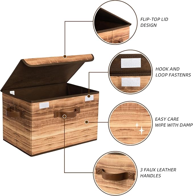 GRANNY SAYS Storage Boxes with Lid, Fabric Storage Bins with Lids, Decorative Closet Storage and Organizer, Wood Grain Print Bins, 2-Pack