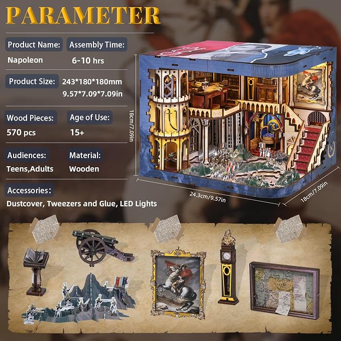 CCCDF Book Nook Kit - 3D Wooden Puzzle for Adults, Teens, DIY Miniature Dollhouse Kit Booknook Tiny House Bookshelf Decor, Gifts for Family, Friends (Napoleon)