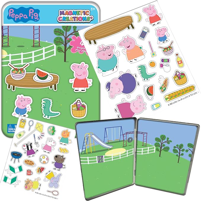 Magnetic Creations Tin: Peppa Pig - Creative Storytelling Playset, 40 Pop-Out Magnets, Beautiful Play Scene, Mix & Play Toy, Kids-Toddlers Ages 3+