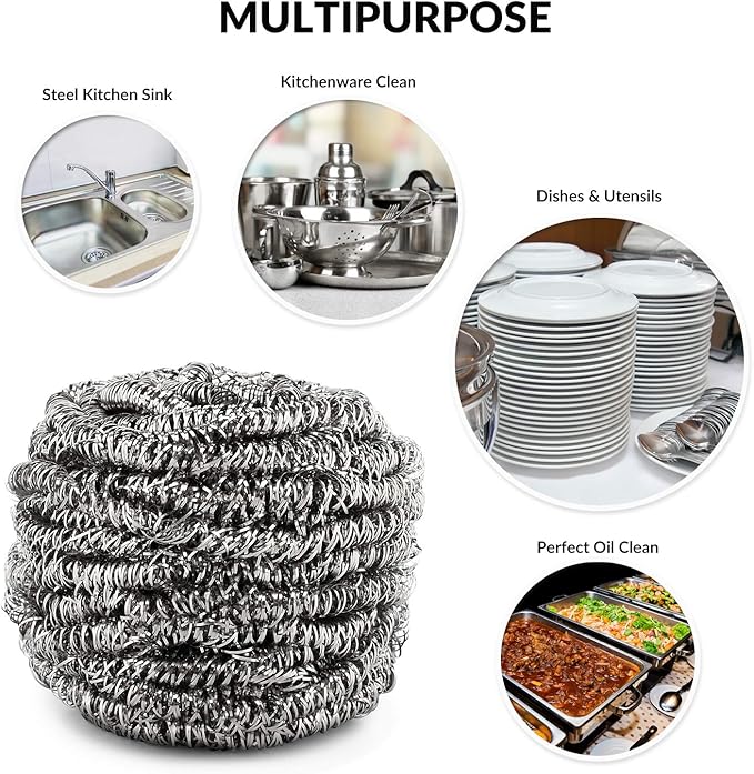 12 Pack Stainless Steel Scourers by Scrub It – Steel Wool Scrubber Pad Used for Dishes, Pots, Pans, and Ovens. Easy scouring for Tough Kitchen Cleaning.