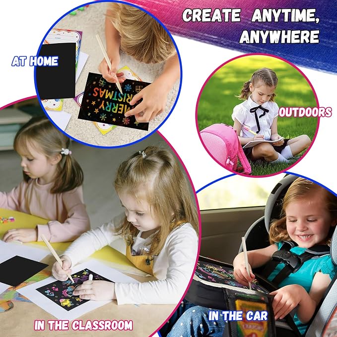 Scratch Art for Kids, Funtopia 100 Sheets Rainbow Scratch Paper, Black Scratch Off Paper Craft Kits, School Art Supplies Classroom Prizes Travel Toys Birthday Party Gifts, for Boys Girls ages 4-8 8-12