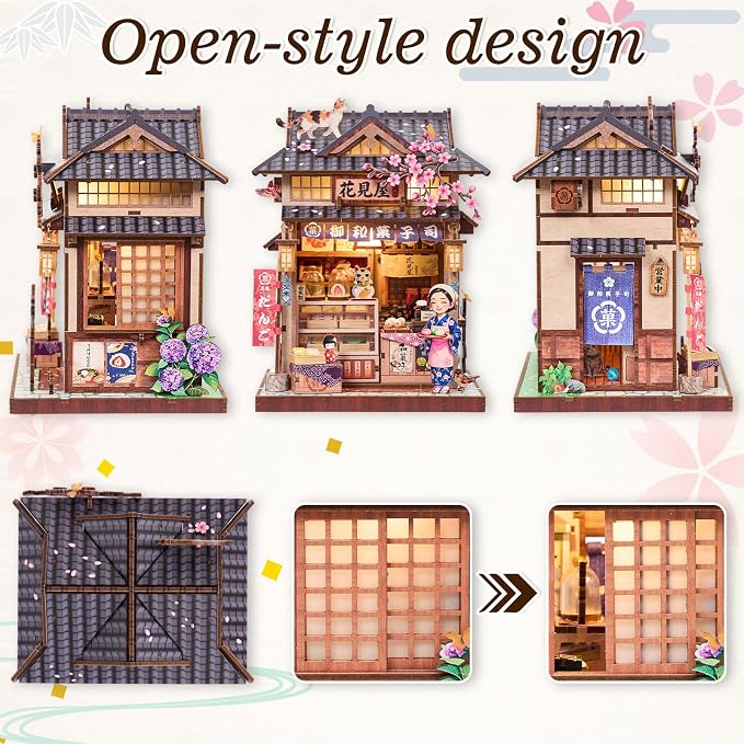 DIY Miniature Dollhouse Kit, Tiny House Diorama Book Nook for Adult | 3D Wooden Puzzle Japan Derssert Shop Building Home Decor, Separate Roof and Base, Pefert Gifts for Holiday Christamas