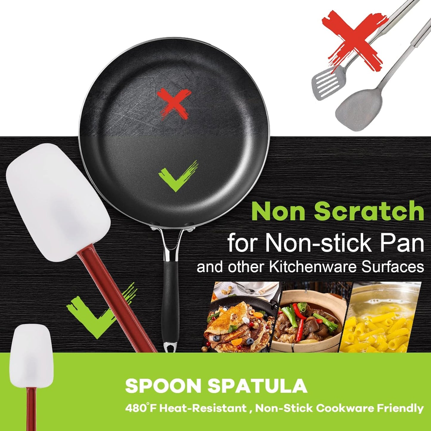 Silicone Rubber Spatula Set of 3, High Heat, Commercial (2 Spoonula + 1 Scraper, 9.5 Inches)