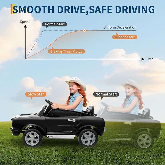 Garvee Ride on Licensed Shelby GT350, 12V Ride on Toys for Toddlers with Remote Control, Licensed Ford Shelby Kids Electric Vehicle with Safety Belt, 2 Speeds, Headlight, Upgraded Panel, Black