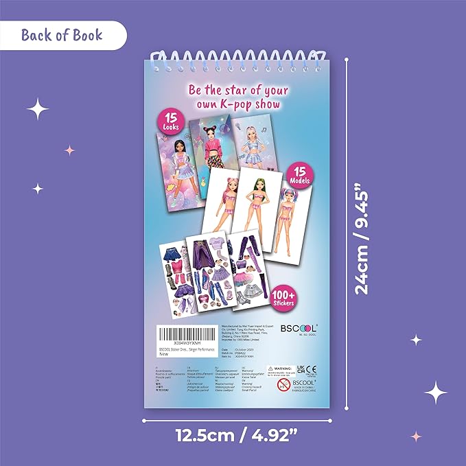 BSCOOL K-Pop Sticker Dress Up Activity Book 2-Pack for Girls Ages 5+ – 200+ Removable Stickers – K-Pop Fashion Paper Doll Books – Creative Birthday Gift for Kids