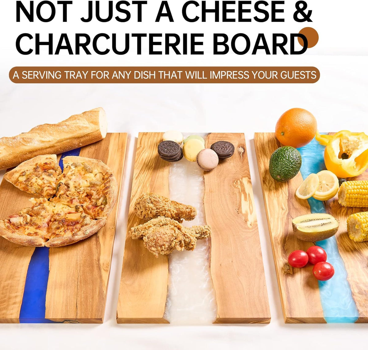Italian Olive Wood luxury Cheese board with Resin, Charcuterie board, Chopping and Cutting Board for Meat Vegetable & Fruit, Wooden Epoxy Serving Board (Blue)