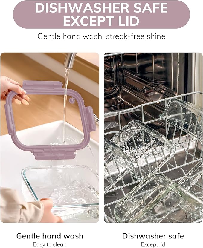 2-Pack Glass Food Storage Containers with Tempered Lids (21.3oz/2.7cup) - Airtight Snap Lock, Microwave & Oven Safe (-4℉~ 950°F), Freezer to Baking Dish, BPA-Free, Gift Box (Pink)