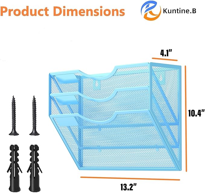 Kuntine.B Wall File Organizer Office Hanging Magazine Holder Wall File Organizer for Office Home (Blue, 3 Tier)