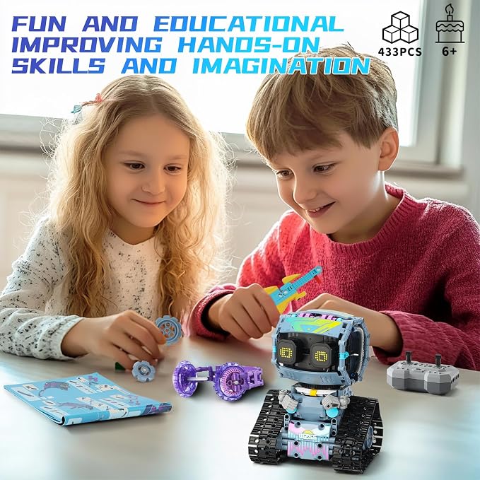 STEM Robot Building Kit, 3 in1 Remote & App-Controlled Robotic Toys, Robot Building Blocks Set with LED Eyes & Sound, Christmas Birthday Gifts for Boys Girls Age 6 7 8 9 10 11 12+ Year Old (433 Pcs)