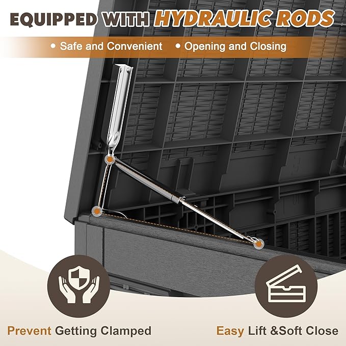 Oudoor Storage Deck Boxes Waterproof, Waterproof and UV Resistant Outdoor Storage Box Lockable Lid for Delivery Box, Indoor, Garden Tools, Pool Supplies, Patio (Black, 110 Gallon)