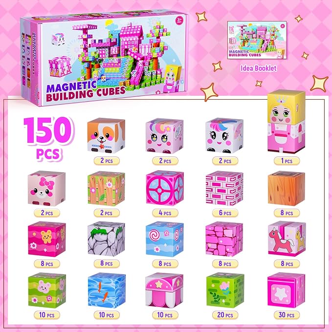 Magnetic Blocks,150PCS Magnetic Building Cube Game,Magnet Blocks Tiles Constructions Toys,STEM Educational Building Blocks for Kids,Christmas Birthday Gifts for Boys and Girls Age 3+ Years Old