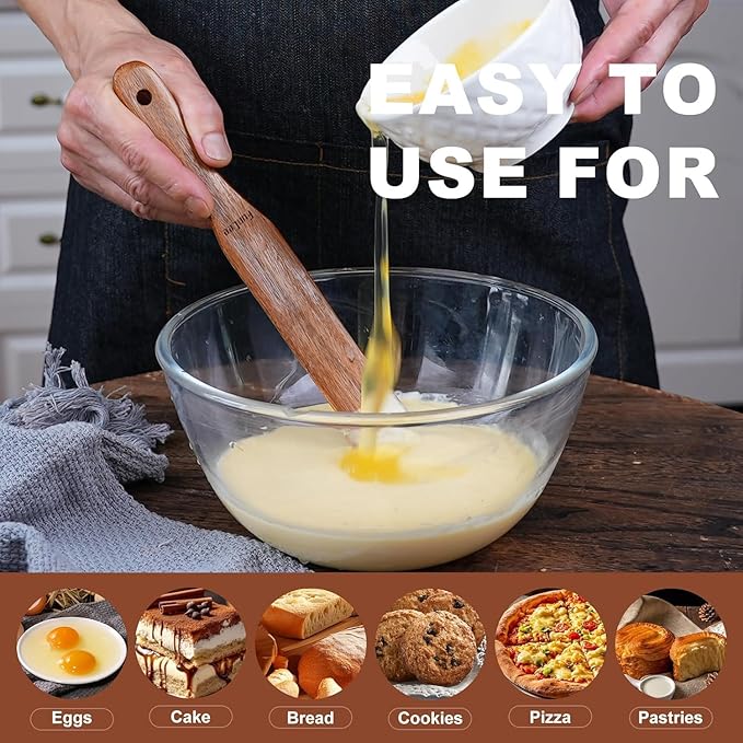 2 Pack Wooden Spurtle for Sourdough Starter, Mixing, Reaching Bottom of Jar, Dough Whisk, Long Handle Jar Spatula, Spurtles Kitchen Tools Teak Wood Kitchen Utensils kit for Baking, Cooking