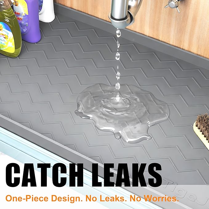 TigeJoy 34" x 22" Under Sink Mats for Kitchen Waterproof, Leak-Proof Silicone Mat Sink Protector and Cabinet Liner, Kitchen Essentials Organizer and Storage, Boot or Shoe Tray, Pet Feeding Mat