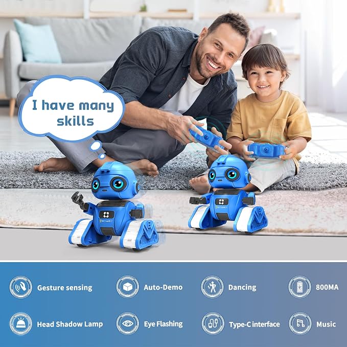 Robot Toys for Boys and Girls, Rechargeable Remote Control Robot with Auto-Demonstration, Light Projection, Dance Moves, Music, and Gesture Sensing –Toy Robot Gifts for 6+ Year Old Boys (Blue)