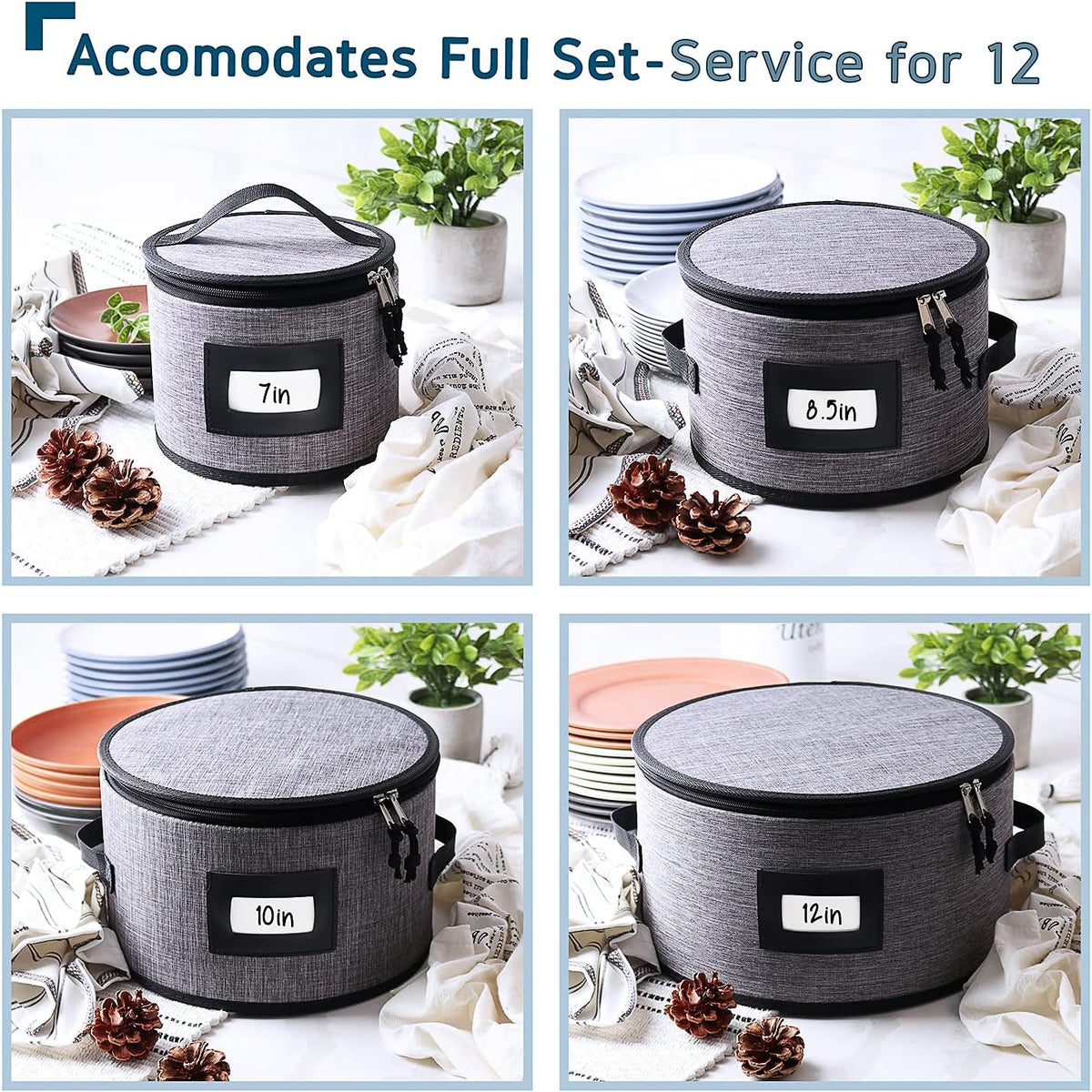 Fine China Storage Containers Hard Shell, 4 Piece Dish Storage Containers, Quilted Plate Storage Containers, Stackable Dish Organizer with Dividers, Dinnerware Storage for Moving and Seasonal Storage