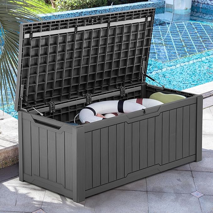 YITAHOME 120 Gallon Outdoor Storage Deck Box, Large Resin Patio Storage for Outdoor Pillows, Garden Tools and Pool Supplies, Waterproof, Lockable, (Dark Grey)