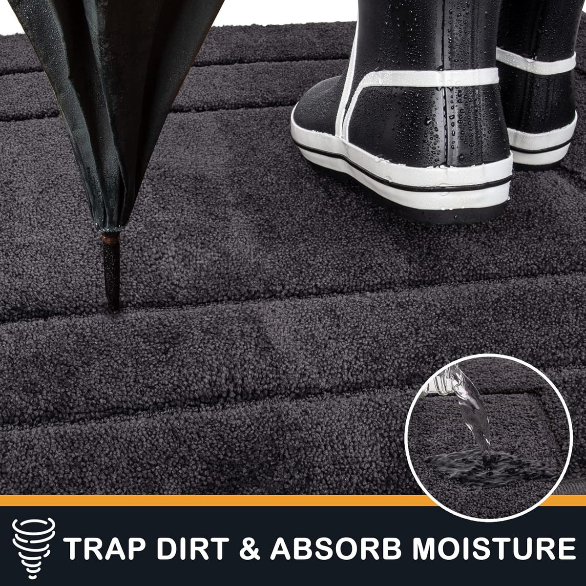 PURRUGS Dirt Trapping Door Mat 34" x 59", Non-Slip/Skid Machine Washable Entryway Area Rug, Dog Doormat, Super Absorbent Welcome Mat for Muddy Wet Shoes and Paws, Charcoal