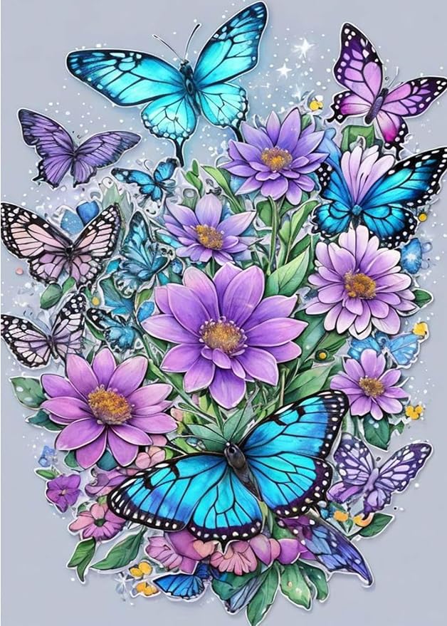 FOXKISS Butterfly Diamond Art Painting Kits for Adults, Full Drill Diamond Dots Paintings for Beginners, Round 5D Paint with Diamonds Pictures Gem Art Painting Kits DIY Crafts Kits 12x16inch